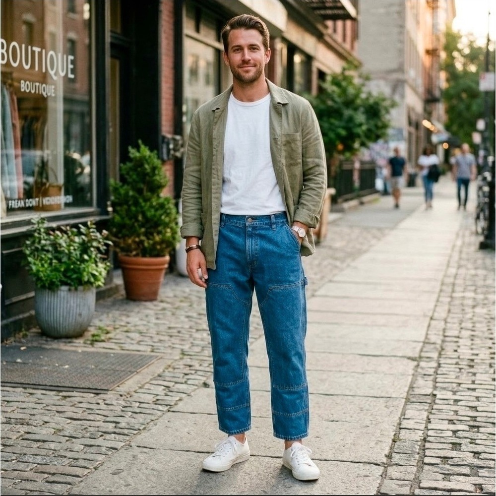 Lee x Kacey Musgraves Mens Loose Straight Double Knee Carpenter Jeans 34x32 Blue